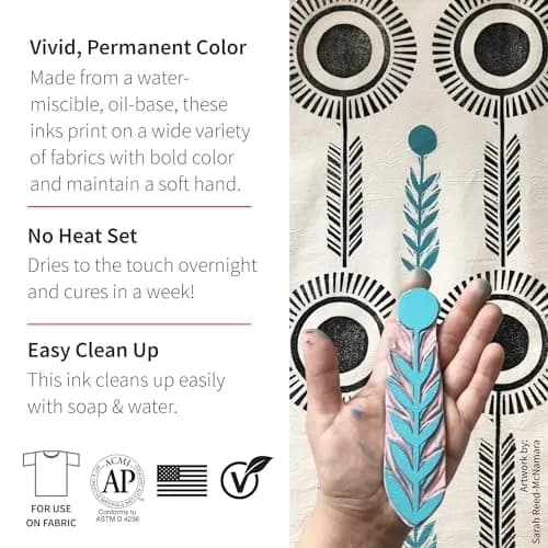 Speedball Fabric Block Printing Ink, Black, 74ml (2.5 fl oz) | Permanent, Water-Washable, No Heat Required thumbnail 2