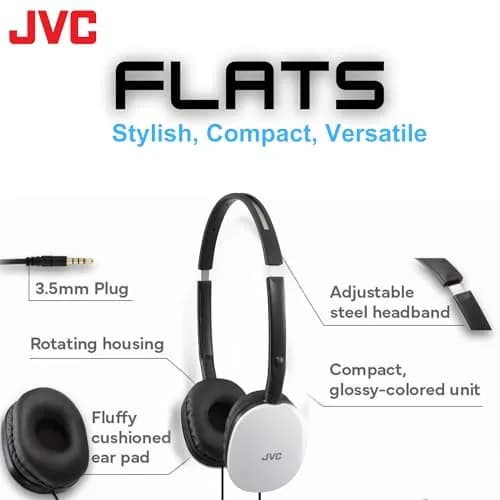 JVC Flats On-Ear Wired Headphones White | 30mm Driver, Foldable Design, 3.5mm Jack thumbnail 2