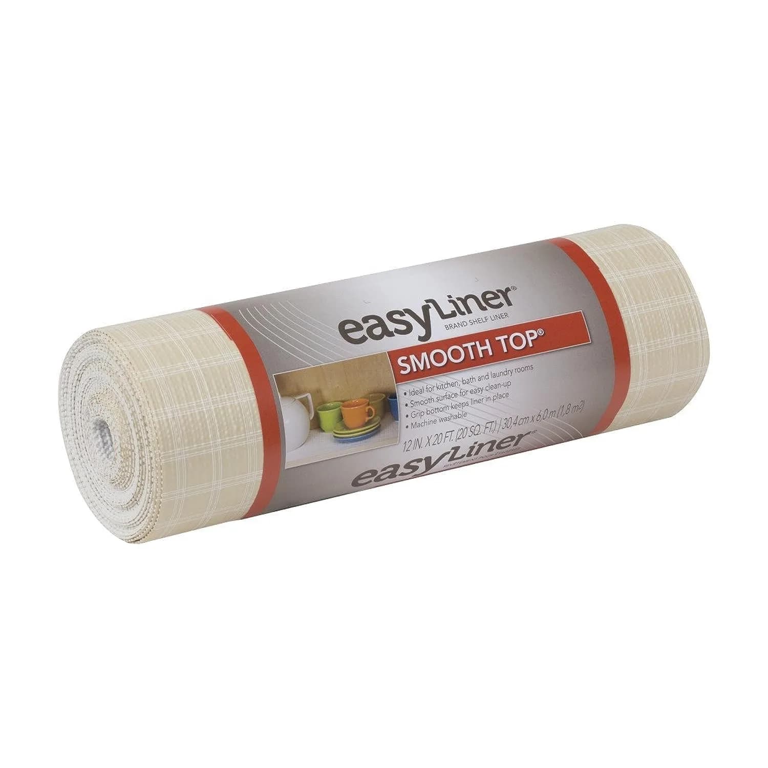 Duck Smooth Top Easy Liner Shelf Liner 12" x 10' | Non-Adhesive, White, Easy to Clean (70-120 chars) — Plaid Sandstone / 12"W x 20"L