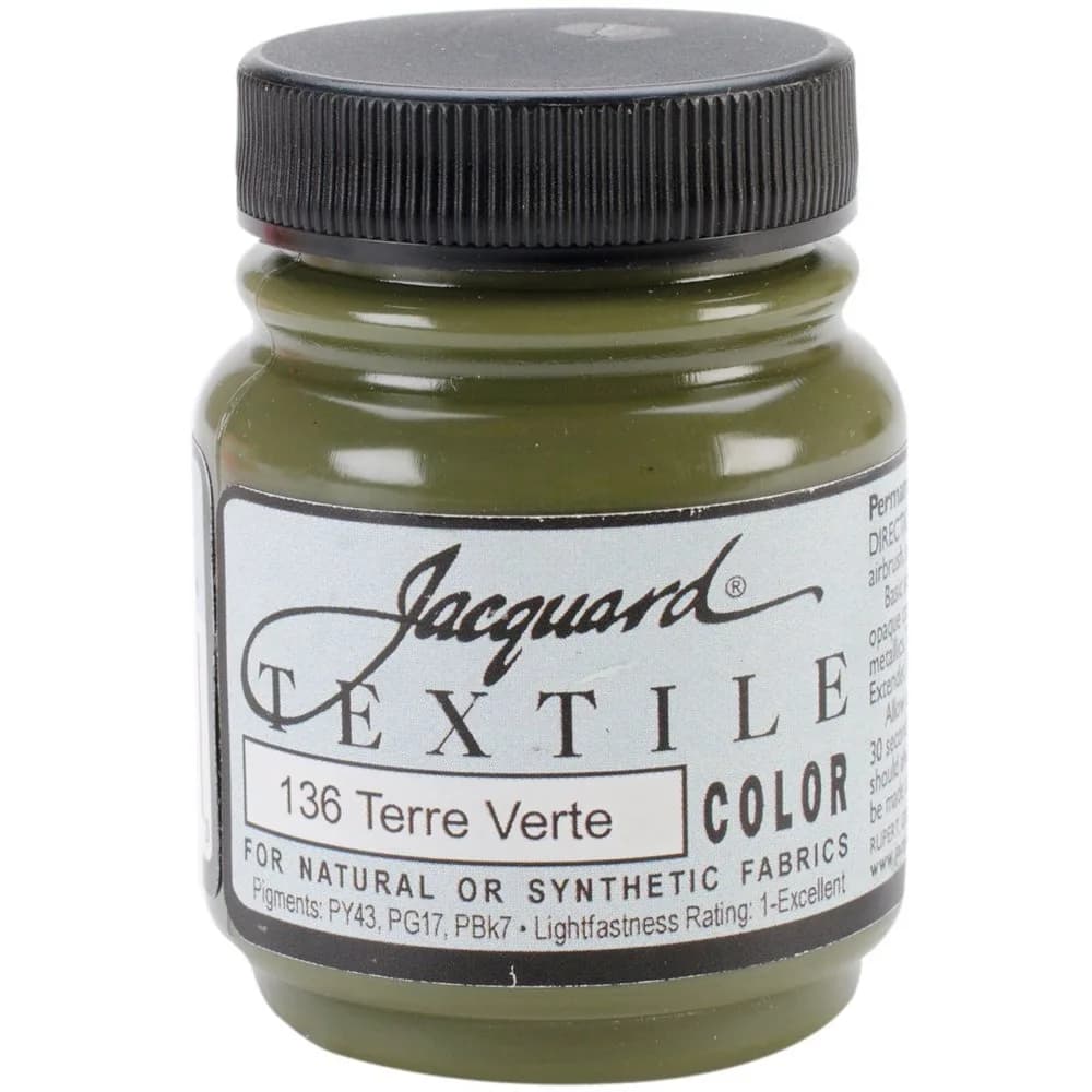 Jacquard Textile Color Terre Verte 2.25 Fl Oz | Permanent Acrylic Fabric Paint for Clothes, Furniture, Shoes