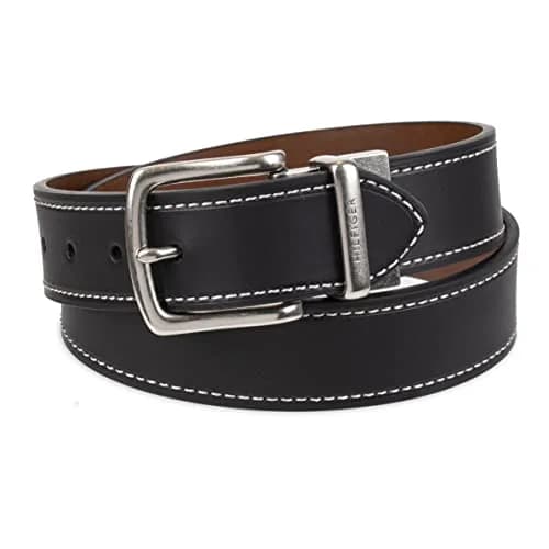 Tommy Hilfiger Men's Reversible Belt, Black/Brown Stitch, Size 32 | 1.25-inch Width thumbnail 2