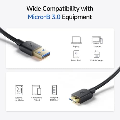Cable Matters USB 3.0 Micro B Cable 3.05 m (10 ft) Black | SuperSpeed 5 Gbps Data Transfer thumbnail 4
