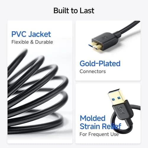 Cable Matters USB 3.0 Micro B Cable 3.05 m (10 ft) Black | SuperSpeed 5 Gbps Data Transfer thumbnail 6