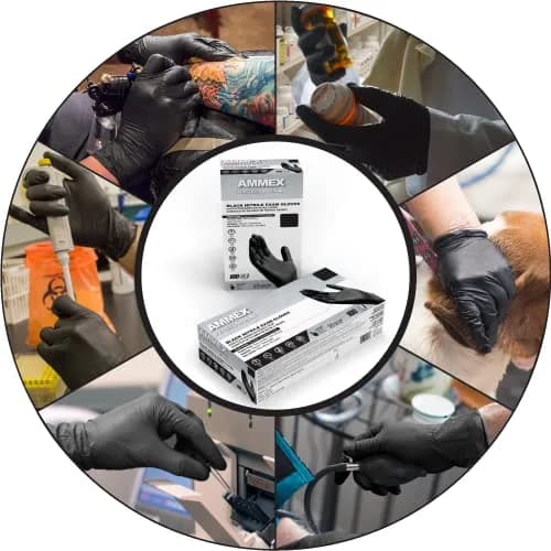 AMMEX Black Nitrile Disposable Exam Gloves, 3 Mil, Latex & Powder Free, Small, Case of 1000 | Food-Safe, Textured, Non-Sterile thumbnail 3