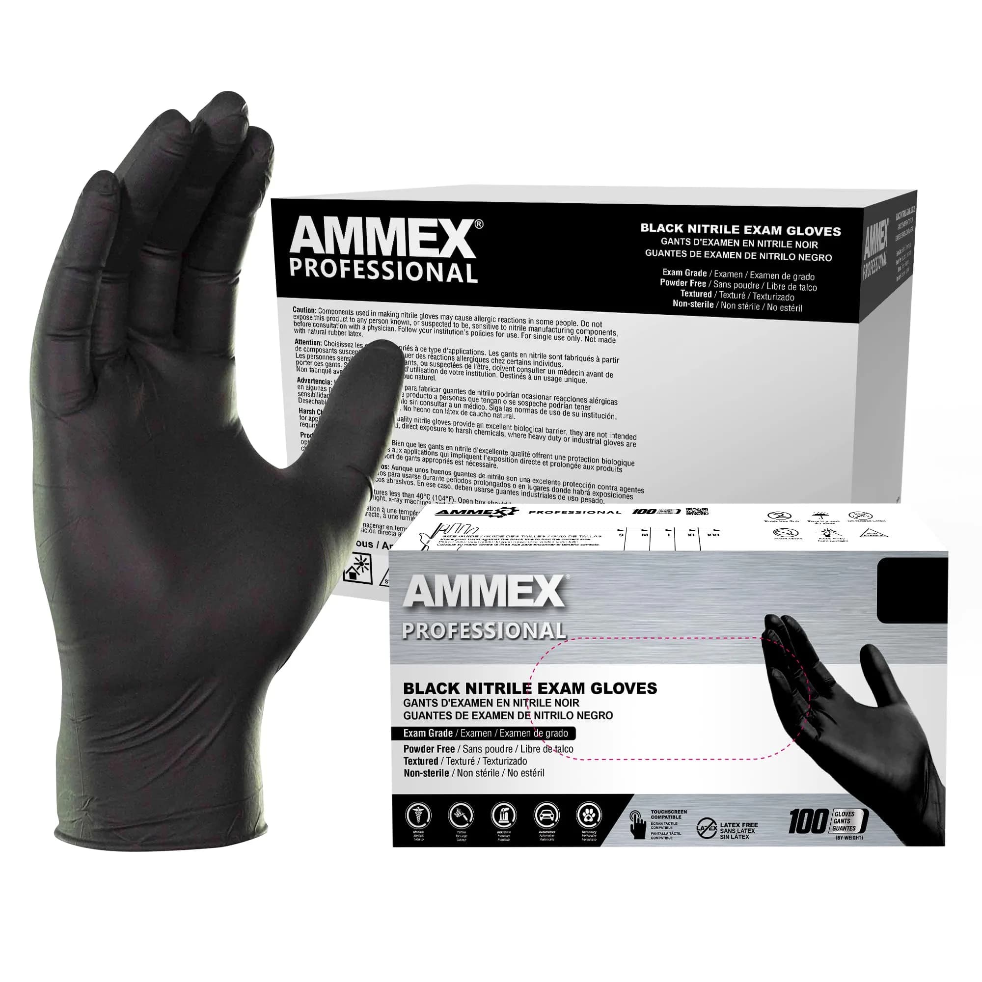 AMMEX Black Nitrile Exam Gloves, Case of 1000, Medium, 3 Mil | Ambidextrous, Latex-Free, Powder-Free - main product image