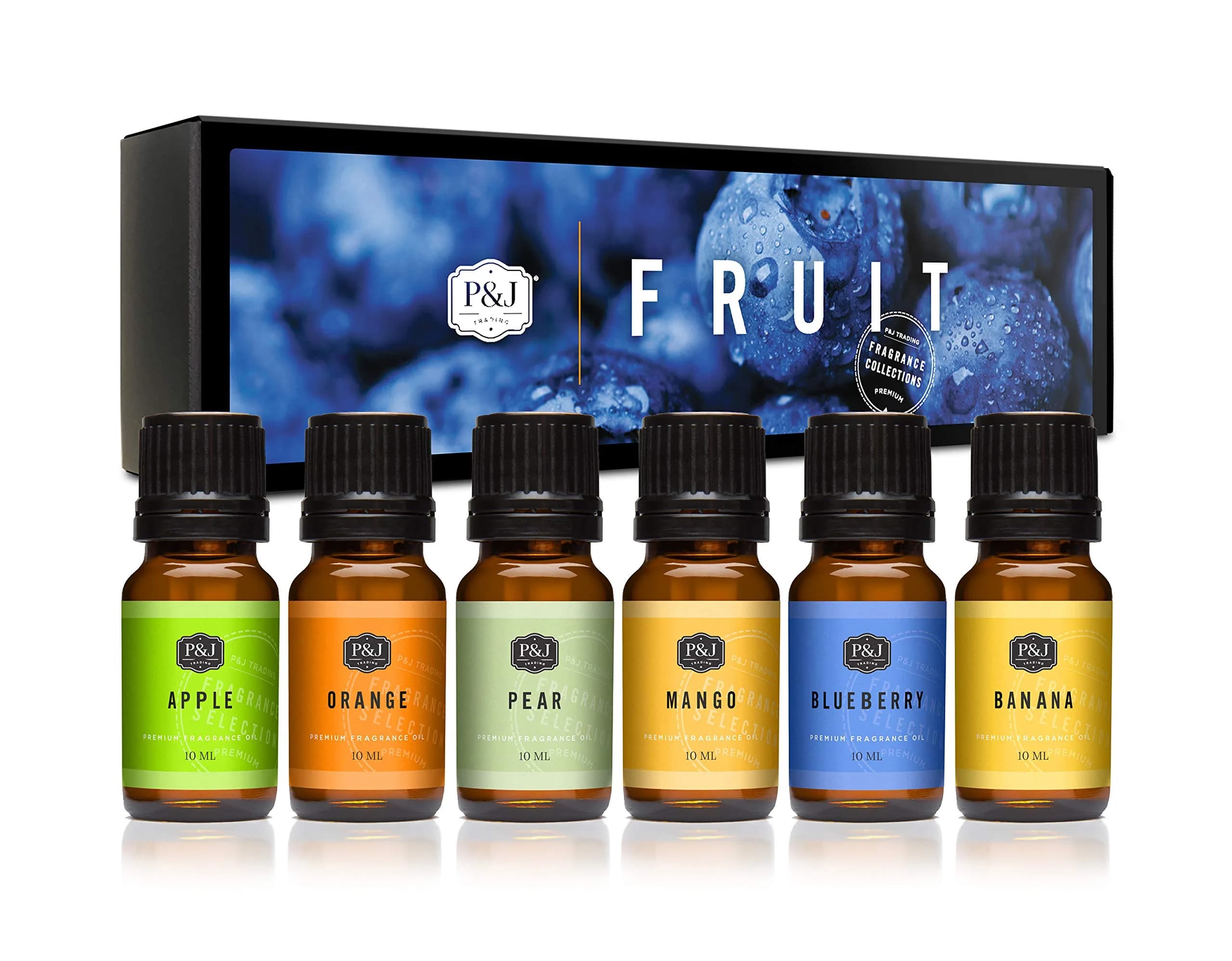 P&J Trading Fruit Fragrance Oil Set | Orange, Mango, Apple, Blueberry, Banana, Pear (6 x 10ml) | USA Imported Aromatherapy