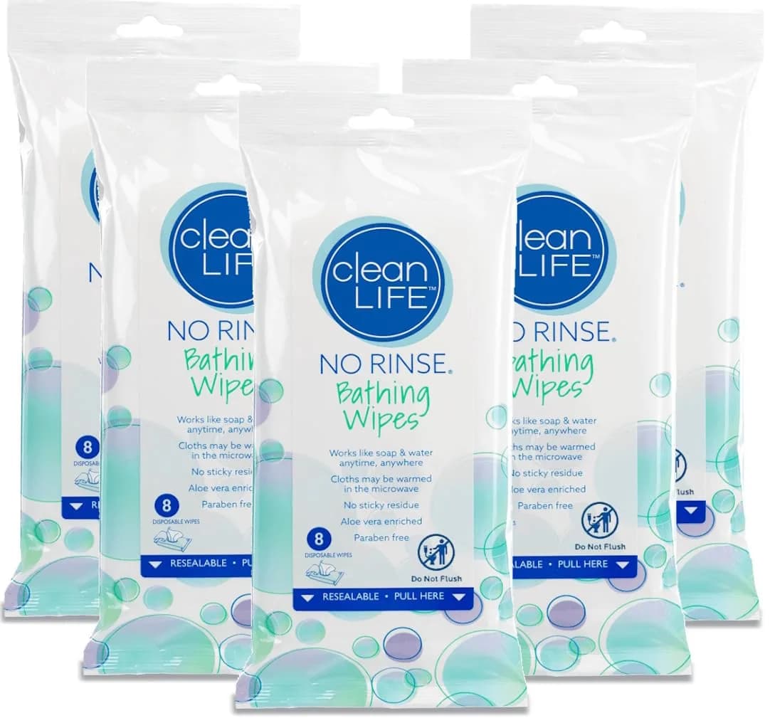 No-Rinse Bathing Wipes (5 Packs of 8) | Moisturizing, Hypoallergenic, Rinse-Free for Adults & Elderly - main product image