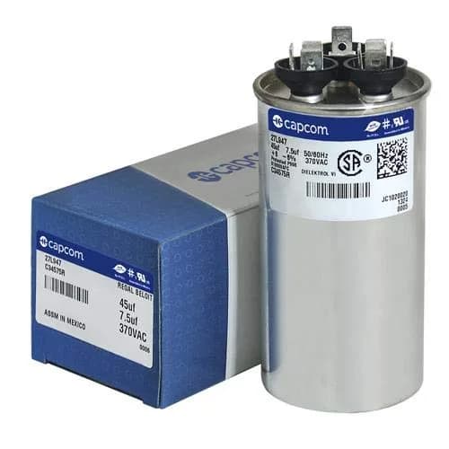 Genteq OEM Upgraded Replacement Capacitor 45/7.5μF 370V | Universal Round OEM GE Capacitor - main product image