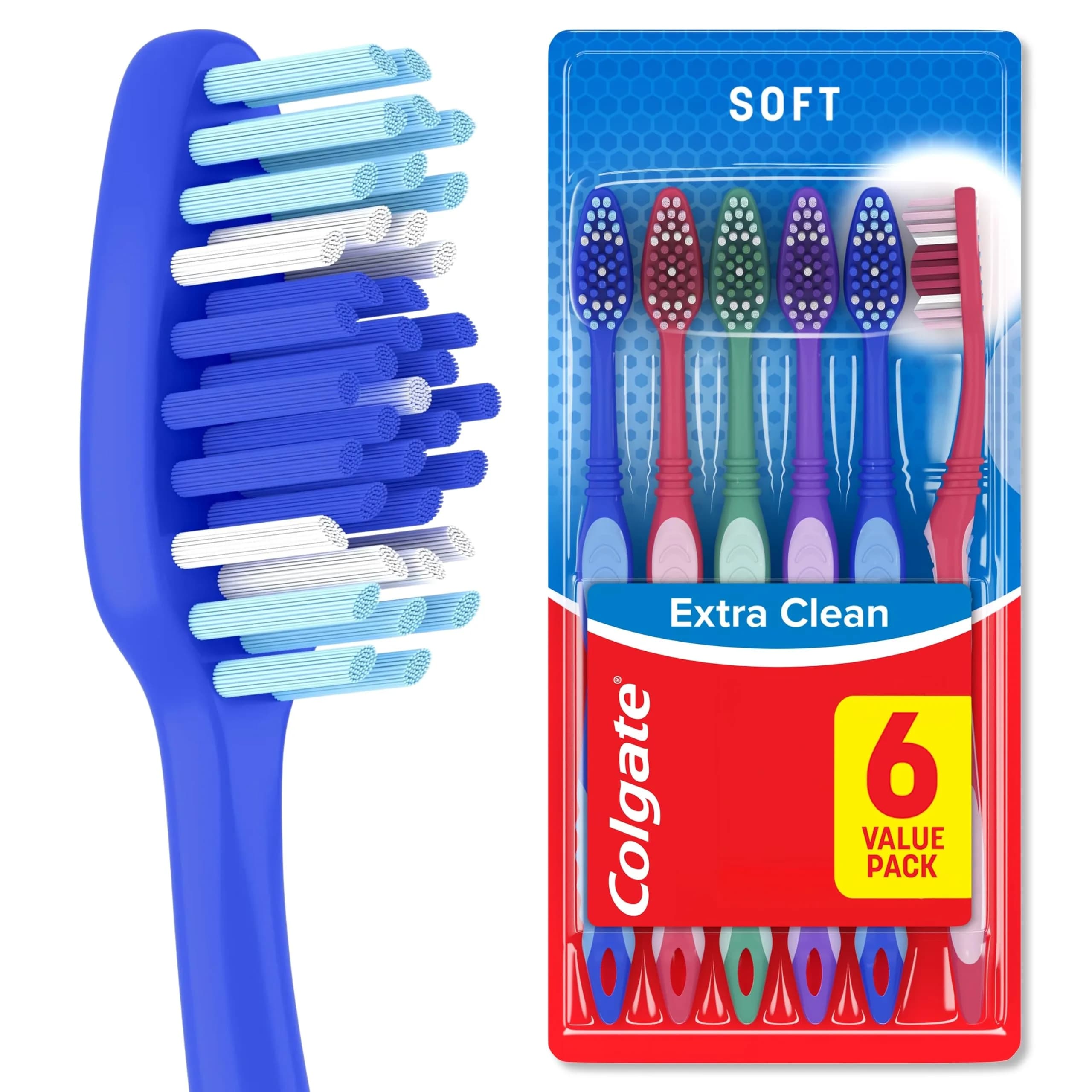 Colgate Extra Clean Medium Toothbrushes, 6 Count | Deep Cleaning Power Bristles - main product image