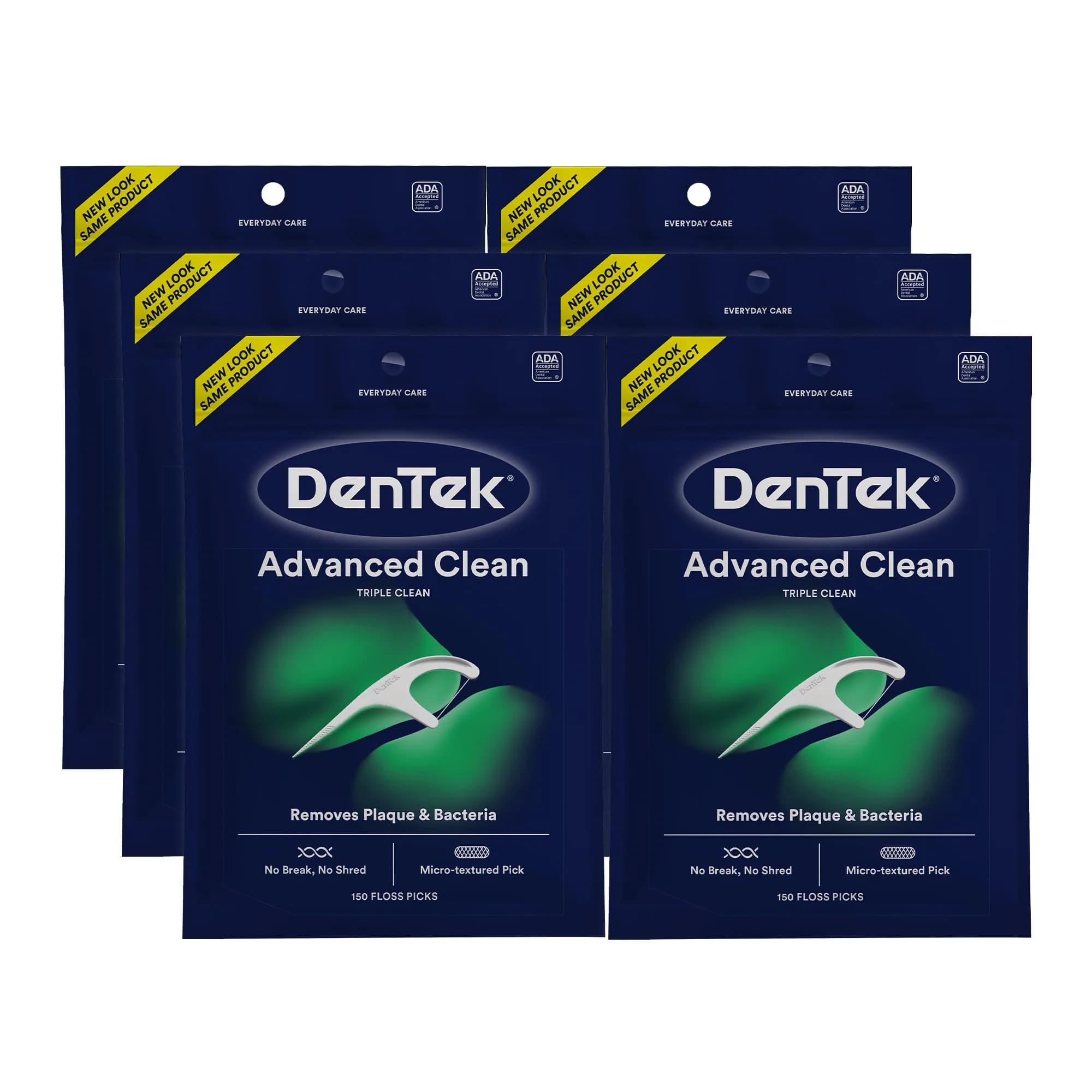 DenTek Advanced Clean Floss Picks, Mint, 900 Picks (150 Count Pack of 6) | Triple Clean Design for Plaque Removal