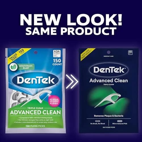 DenTek Advanced Clean Floss Picks, Mint, 900 Picks (150 Count Pack of 6) | Triple Clean Design for Plaque Removal thumbnail 2