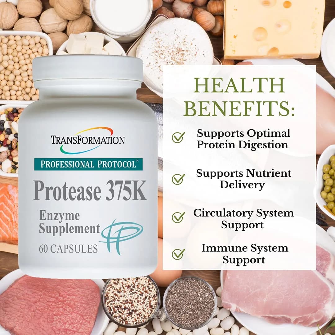 TRANSFORMATION Protease 375K Enzyme Supplement 60 Capsules | High-Potency Protein & Gut Support - main product image