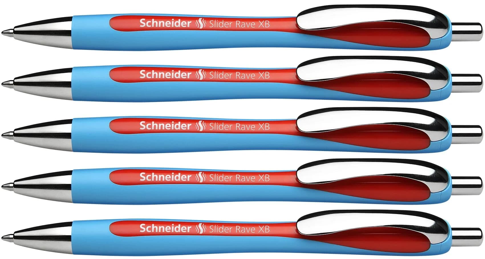 Schneider Slider Rave XB Ballpoint Pens, 1.4mm Extra Broad, Blue Ink, 5-Pack | Smooth Writing Instrument for Office & Students — Red