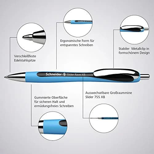 Schneider Slider Rave XB Ballpoint Pen, 1.4mm, Green Ink, 5-Pack | Smooth Writing with Viscoglide Technology thumbnail 7