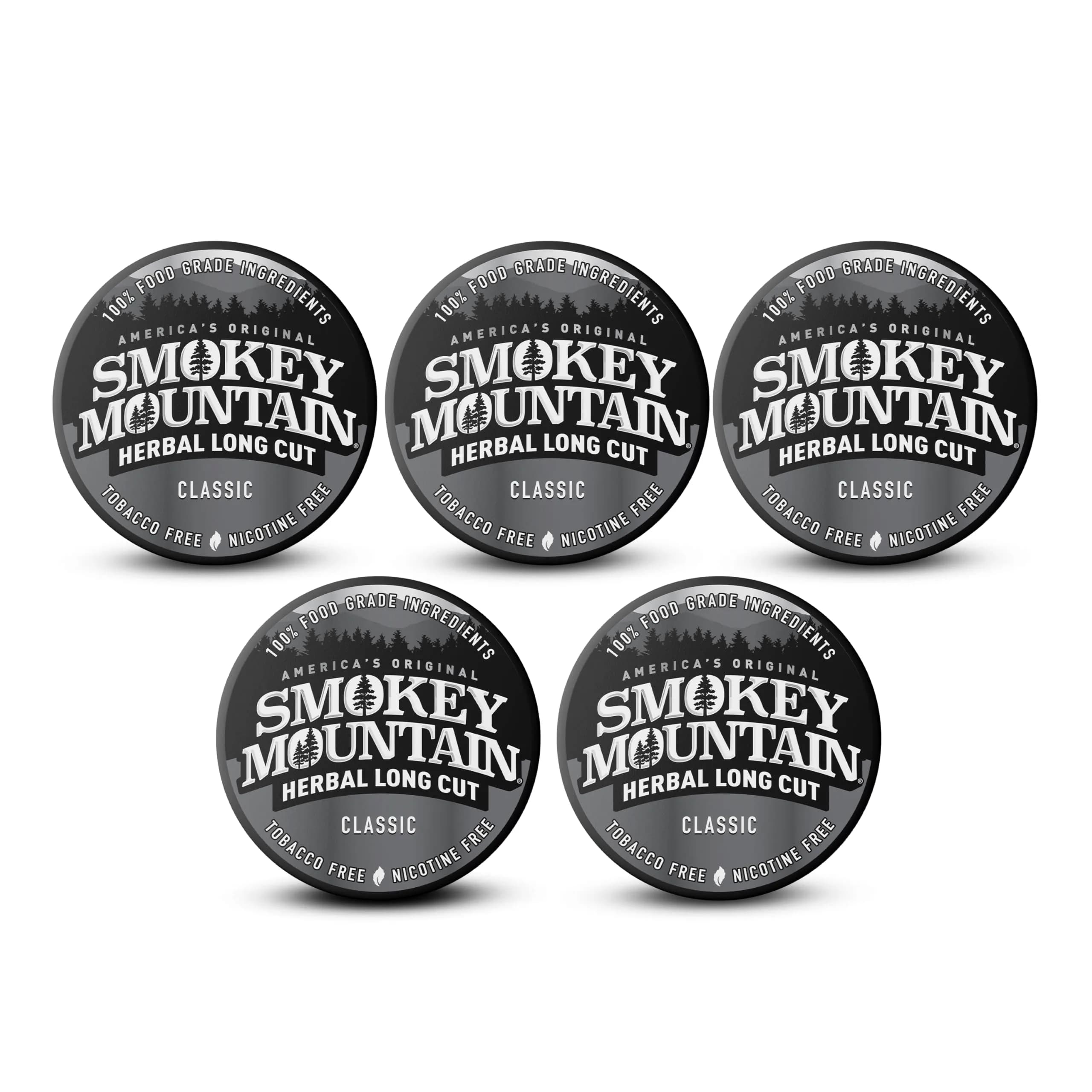 Smokey Mountain Herbal Long Cut Classic, 5 Can Box | Tobacco-Free, Nicotine-Free Herbal Snuff — Classic