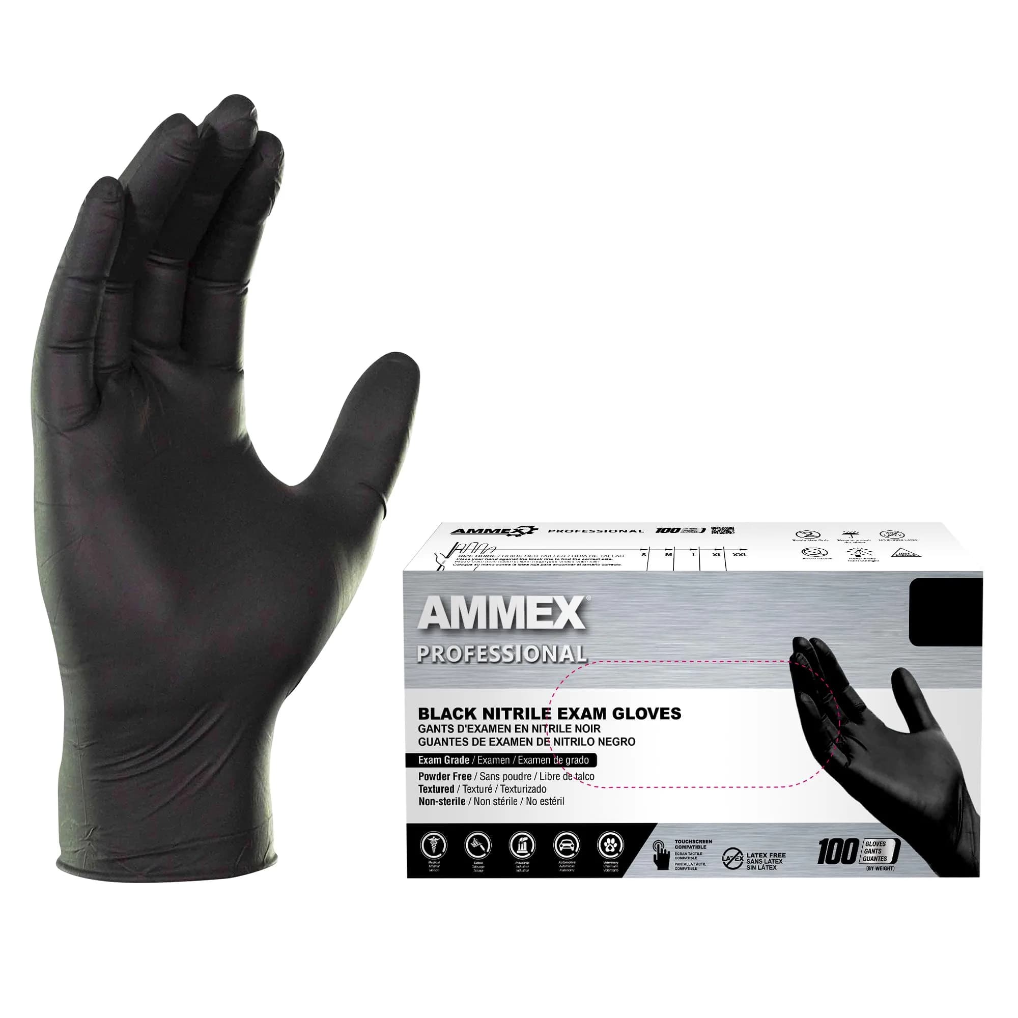 AMMEX Black 3 mil Nitrile Disposable Gloves Medium | Latex Free, Textured Fit, Powder Free (100 pcs) - main product image