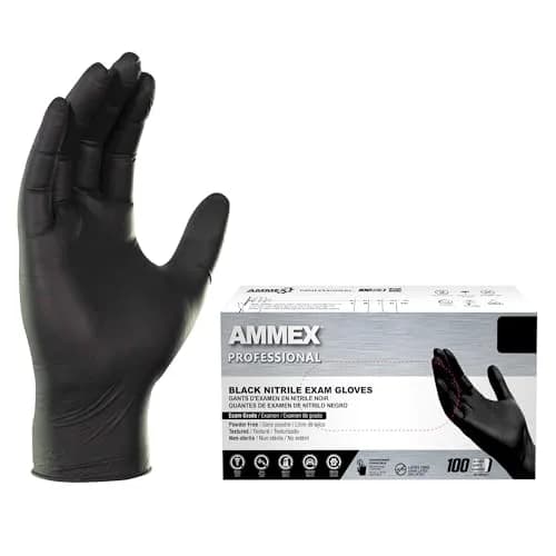 AMMEX Black 3 mil Nitrile Disposable Gloves Medium | Latex Free, Textured Fit, Powder Free (100 pcs) thumbnail 1