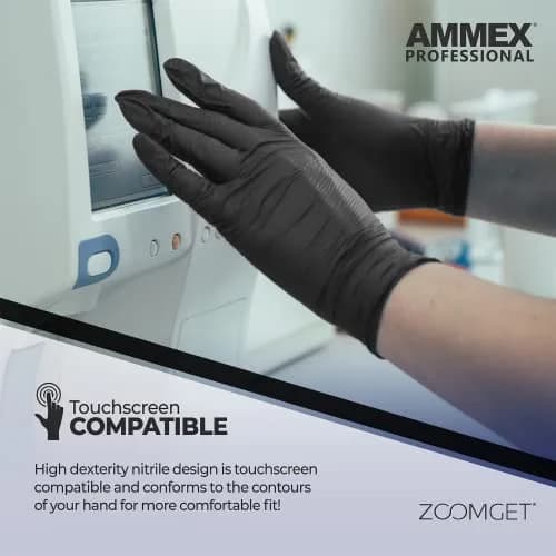 AMMEX Black 3 mil Nitrile Disposable Gloves Medium | Latex Free, Textured Fit, Powder Free (100 pcs) thumbnail 4