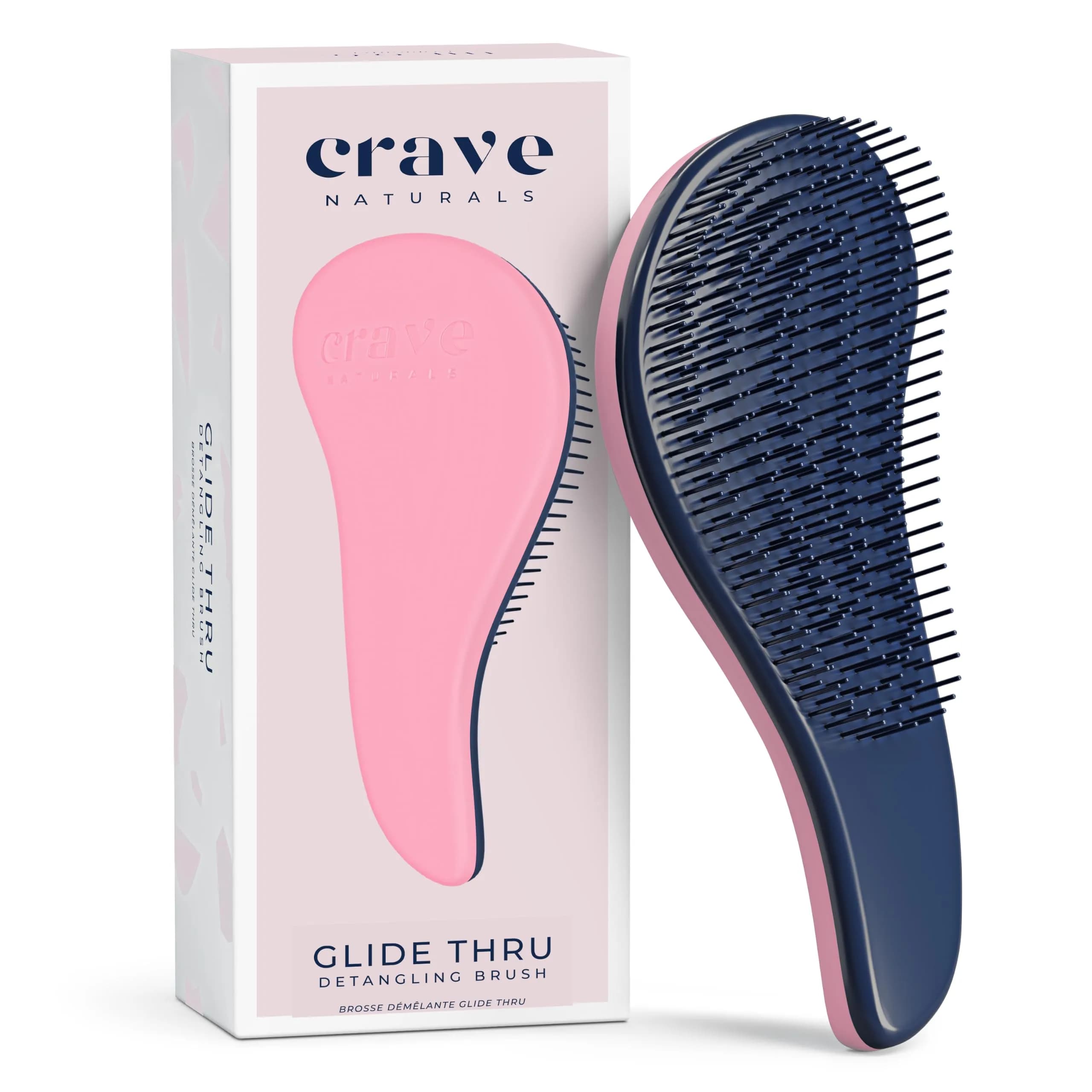Crave Naturals Glide Thru Hair Brush - Detangler Brush for Curly, Straight, Wet or Dry Hair - Gentle Detangling Brushes for Adults, Kids, Toddlers - Hair Accessories for Women, 19cm (7.5") x 7.6cm (3") - Purple — Pink / (Regular)