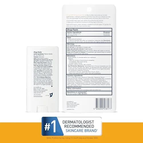 CeraVe Mineral Sunscreen Stick SPF 50, Broad Spectrum UVA/UVB Protection | 13.87ml (0.47 Fl Oz) thumbnail 6