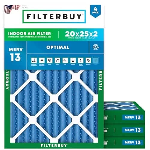 Filterbuy 20x25x2 MERV 13 Air Filter 4-Pack | Smoke & Allergy Defense (Actual Size: 19.50" x 24.50" x 1.75") thumbnail 1