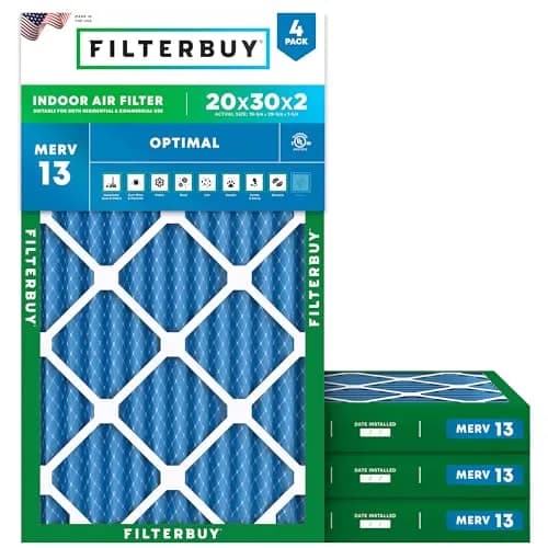 Filterbuy 20x30x2 MERV 13 Air Filter 4-Pack | Captures 98% Dust & Smoke thumbnail 1