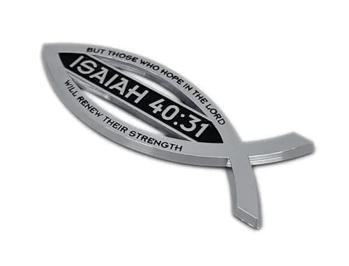 Elektroplate Isaiah 40:31 Christian Fish Symbol Chrome Emblem 10.16cm x 3.56cm x 0.51cm | Weatherproof Chrome-Plated OEM Grade Quality Ichthys thumbnail 4