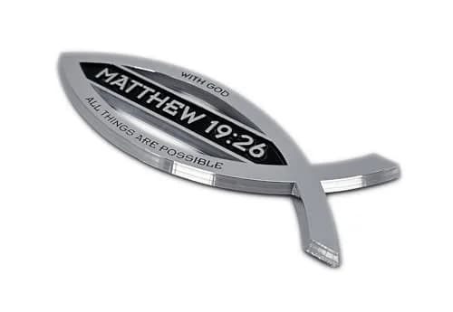 Elektroplate Matthew 19:26 Bible Verse Christian Fish Symbol Chrome Emblem 10.16cm x 3.56cm x 0.51cm | Universal Fit for Cars, SUVs & Trucks thumbnail 6