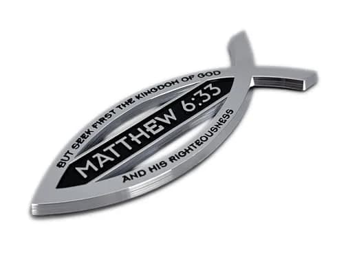 Elektroplate Matthew 6:33 Bible Verse Christian Fish Symbol Chrome Emblem 10.2cm (4") | Premium Chrome Plated Auto Emblem thumbnail 6