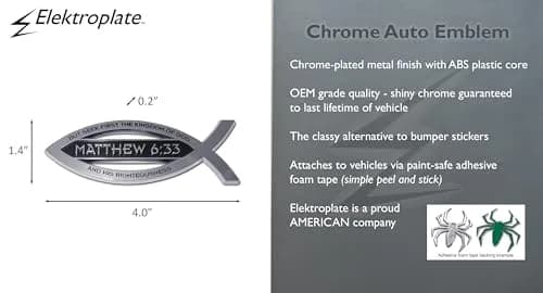 Elektroplate Matthew 6:33 Bible Verse Christian Fish Symbol Chrome Emblem 10.2cm (4") | Premium Chrome Plated Auto Emblem thumbnail 3