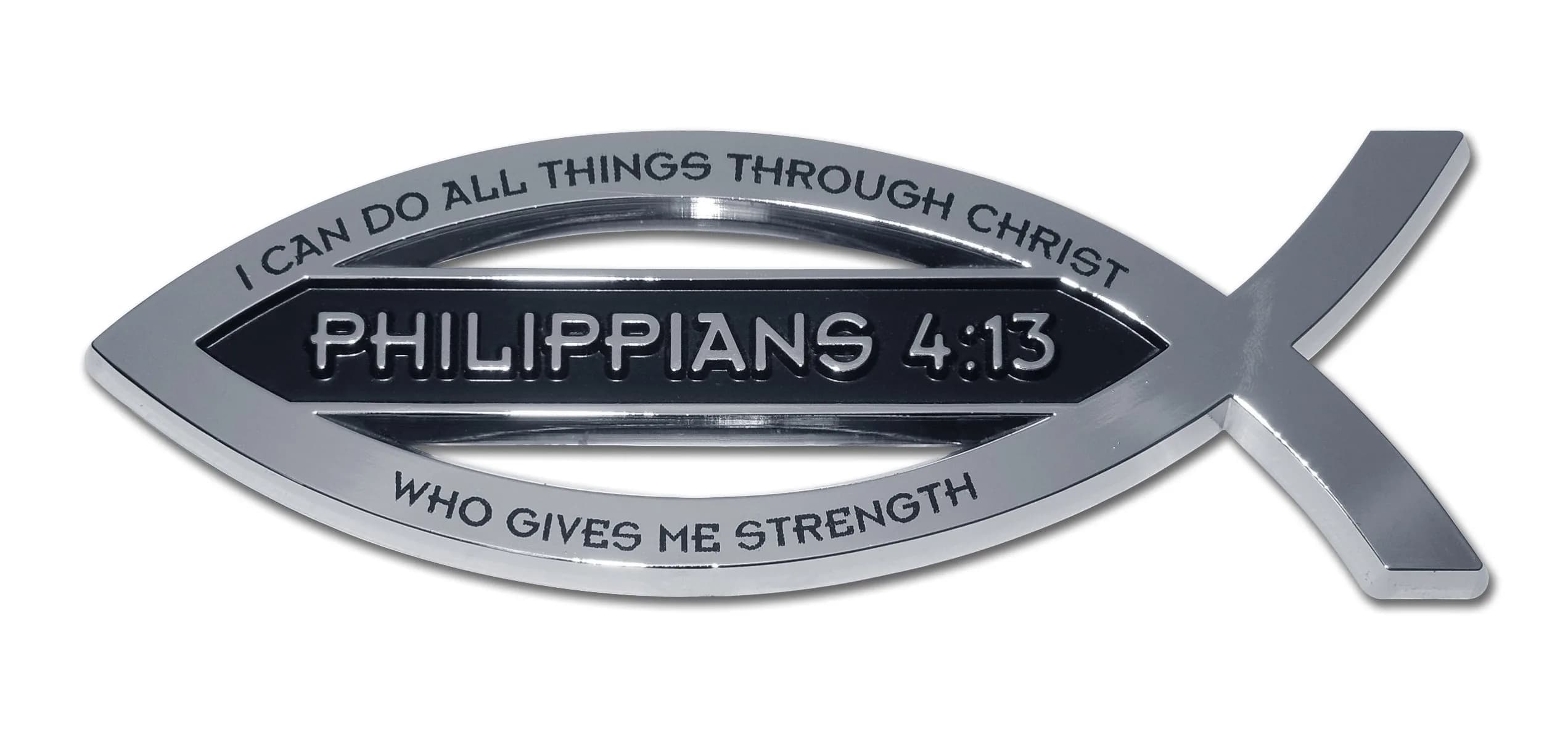 Elektroplate Matthew 19:26 Bible Verse Christian Fish Symbol Chrome Emblem 10.16cm x 3.56cm x 0.51cm | Universal Fit for Cars, SUVs & Trucks — Philippians 4:13