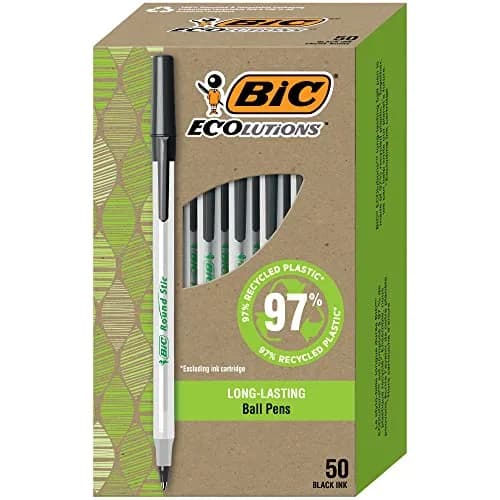 BIC Ecolutions Round Stic Ballpoint Pens, Medium Point (1.0mm), 50-Count Pack, Black Ink | Smooth Writing for Students & Office thumbnail 1