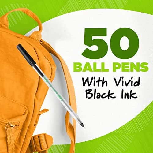 BIC Ecolutions Round Stic Ballpoint Pens, Medium Point (1.0mm), 50-Count Pack, Black Ink | Smooth Writing for Students & Office thumbnail 3
