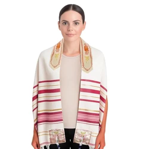 Holy Land Market Women's Messianic Tallit Prayer Shawl Pink Small 178 cm x 56 cm | Authentic Christian Prayer Shawl from Israel thumbnail 1