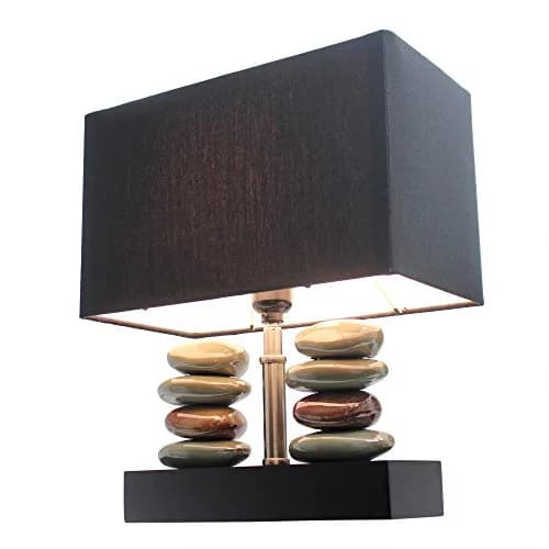 Elegant Designs LT1036-BLK Rectangular Dual Stacked Stone Ceramic Table Lamp, Black | Modern Bedroom & Office Decor thumbnail 1