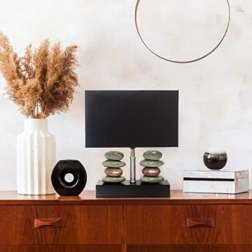 Elegant Designs LT1036-BLK Rectangular Dual Stacked Stone Ceramic Table Lamp, Black | Modern Bedroom & Office Decor thumbnail 3