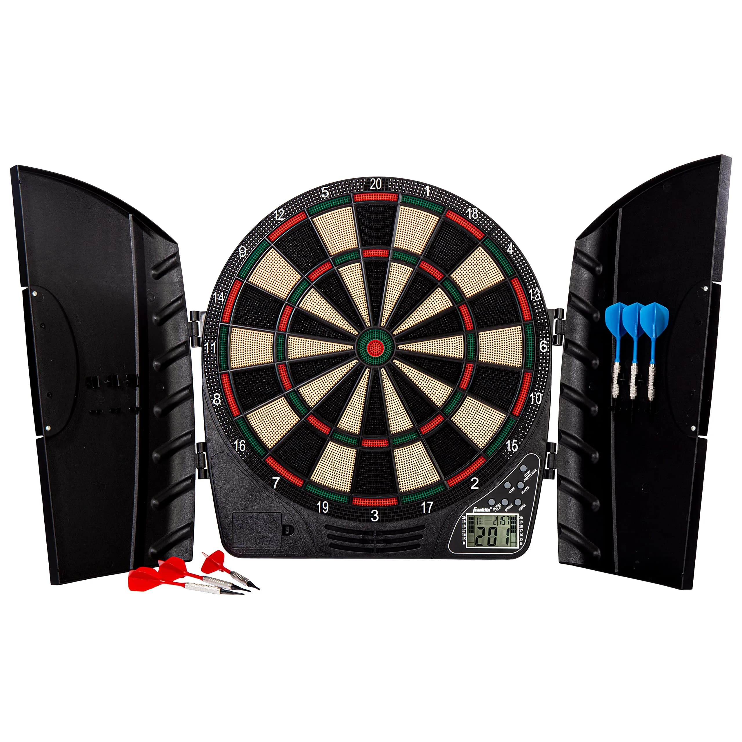 Franklin Sports FS6000 Electronic Dartboard 15" | 28 Games, Soft Tip for Kids & Adults — Dartboard w/ Cabinet