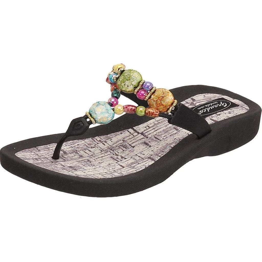 Grandco Women's 24770G Marble Cork Beaded Waterproof Molded Sole Beach Thong Sandals, Black, 6 | Trendy, Comfortable & Waterproof - main product image
