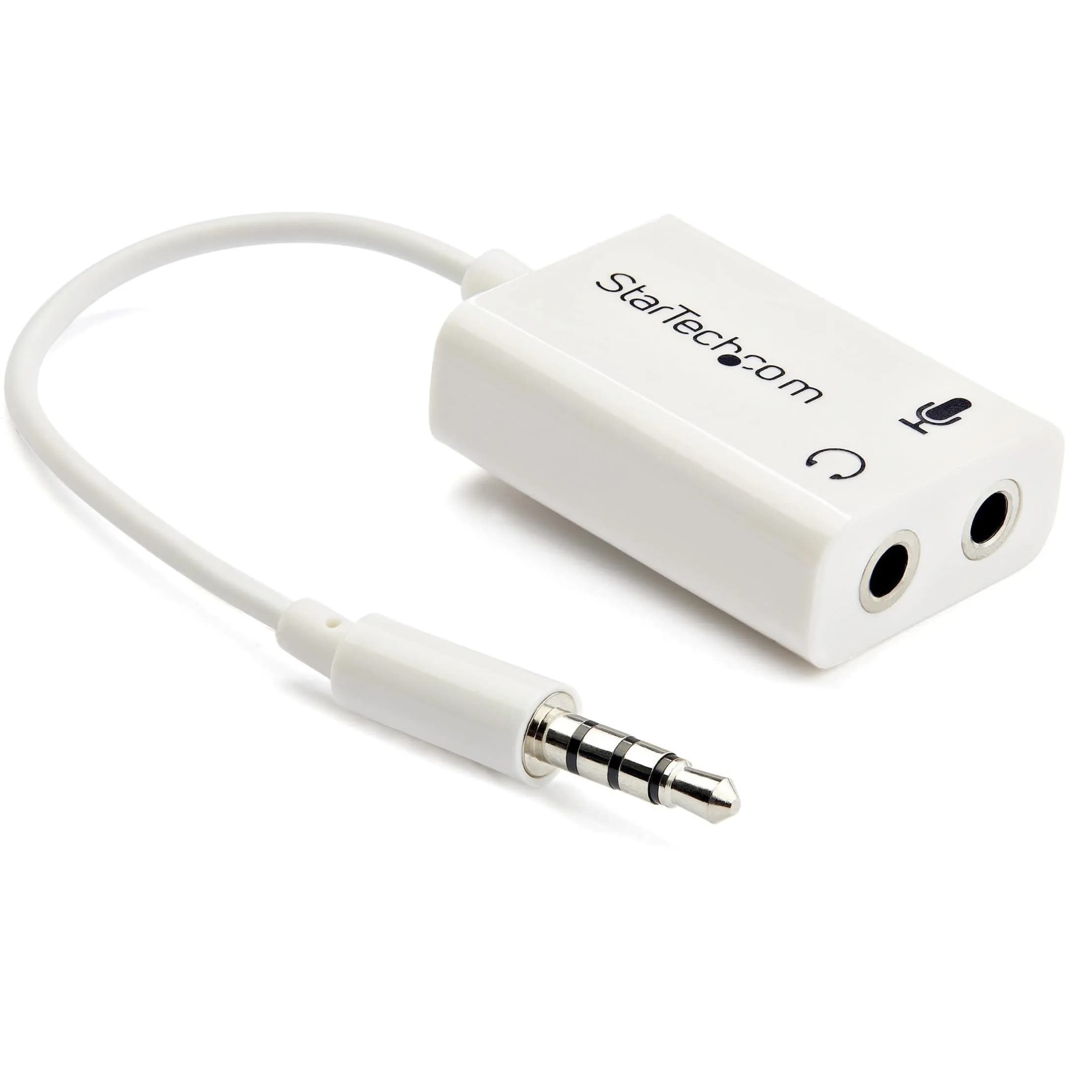 StarTech.com 4-Position 3.5mm Headphone and Microphone Splitter Cable (MUYHSMFFADW), White | Converts Single Audio Port to Dual Mic/Headphone Jacks - main product image