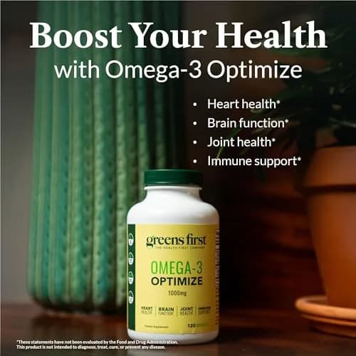 Greens First Omega-3 Optimize Daily Supplement 850mg | Ultra-Pure Marine Oil for Heart, Brain & Joints (120 Softgels) thumbnail 3
