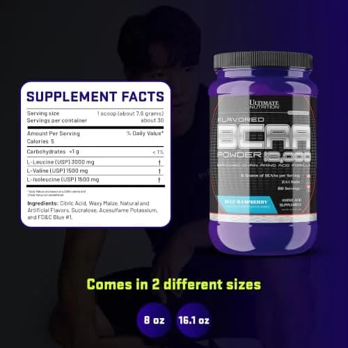 Ultimate Nutrition BCAA Powder 12000 Blue Raspberry | Fast-Absorbing Post-Workout Amino Support thumbnail 7