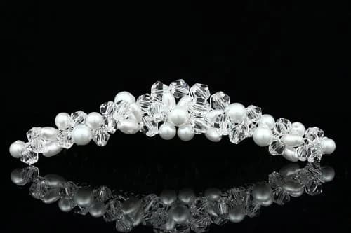 SAMKY Handmade Faux Pearl Crystal Bead Cluster Bridal Wedding Tiara Comb - Silver Plated FC039 | Elegant Bridal Hair Accessory - main product image
