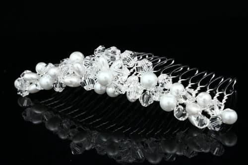 SAMKY Handmade Faux Pearl Crystal Bead Cluster Bridal Wedding Tiara Comb - Silver Plated FC039 | Elegant Bridal Hair Accessory thumbnail 5