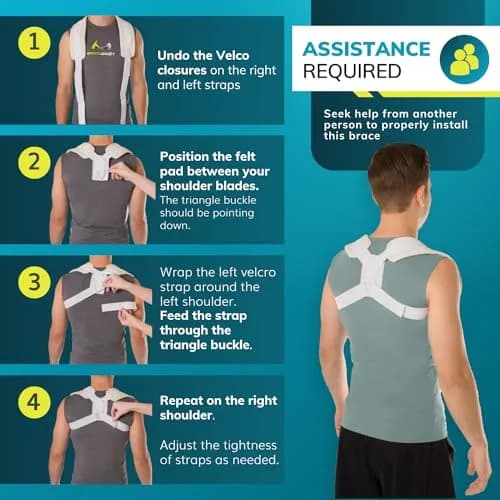 BraceAbility Clavicle Support Brace XL Figure 8 Upper Back Brace Posture Corrector for Men & Women, Shoulder Straightener, Kyphosis Relief, Sling for Injuries & Fractures (20.5cm L x 3.9cm W x 29cm H) thumbnail 6