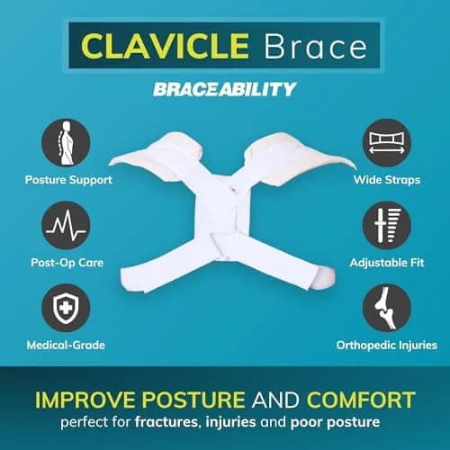 BraceAbility Clavicle Support Brace XL Figure 8 Upper Back Brace Posture Corrector for Men & Women, Shoulder Straightener, Kyphosis Relief, Sling for Injuries & Fractures (20.5cm L x 3.9cm W x 29cm H) thumbnail 3