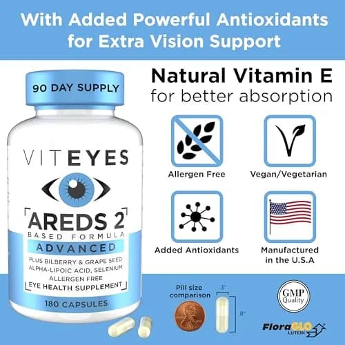 Viteyes AREDS 2 Advanced Eye Vitamins, Macular Support with Bilberry, Grape Seed, FloraGlo Lutein, Selenium, Natural Vitamin E, 180 Capsules thumbnail 5