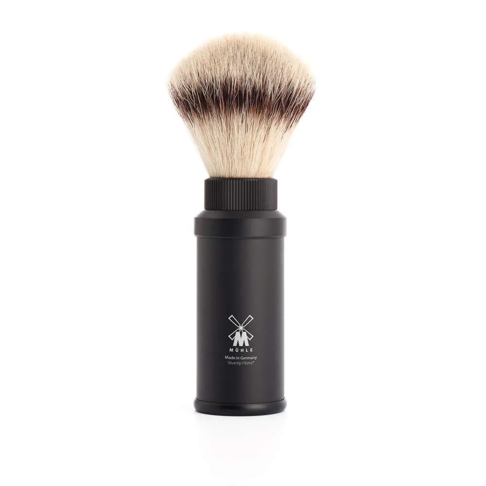 MÜHLE Travel Black Shaving Brush for Men with Synthetic Silvertip Fibre | Compact, Lightweight & Fast-Drying - main product image