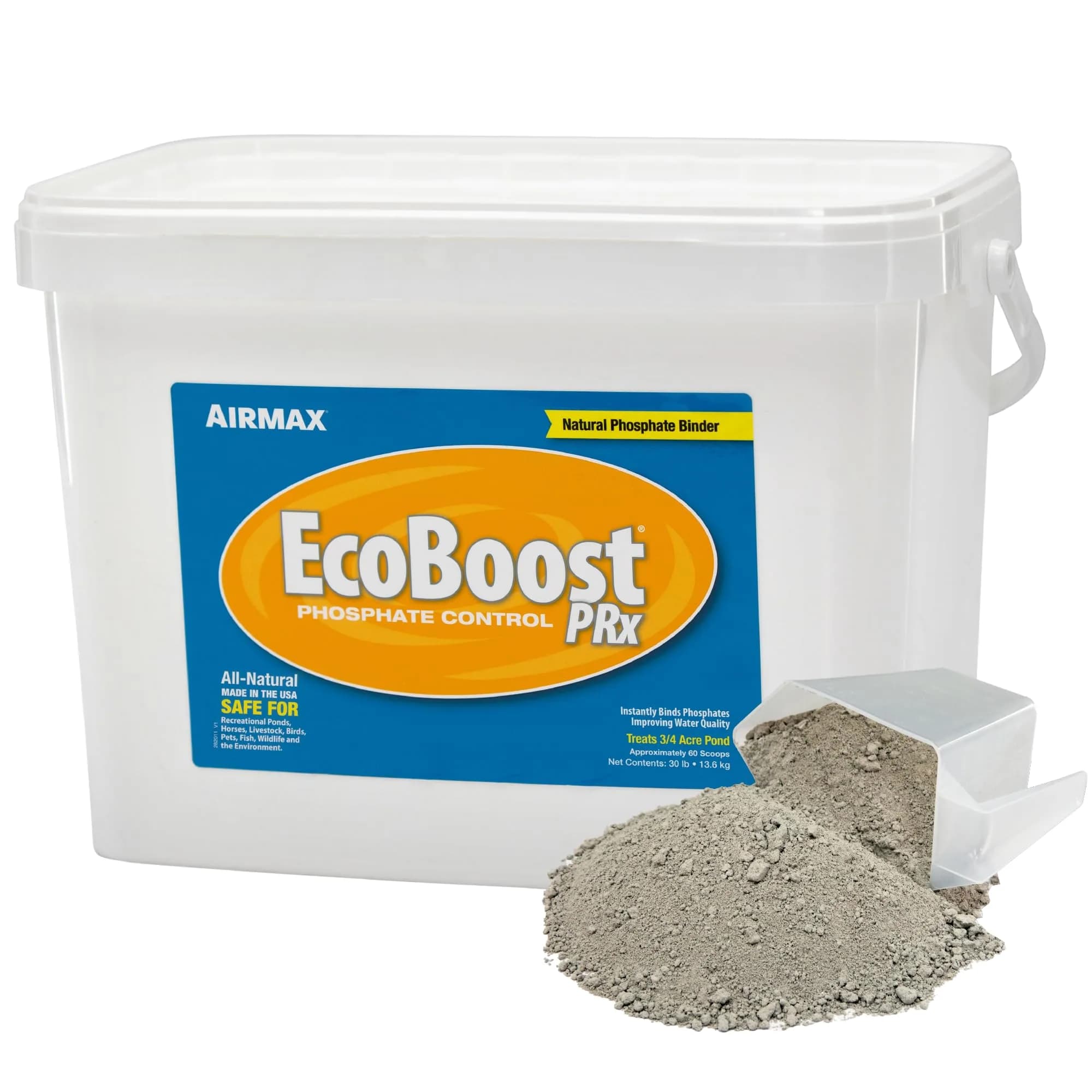 Airmax EcoBoost PRx Natural Pond Water Clarifier 30 lb | Binds Phosphates & Clears Water — 60 Scoops