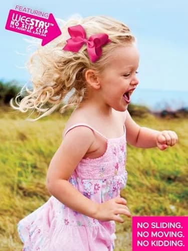 Wee Ones Small Classic Grosgrain Hair Bow - Hot Pink | Patented WeeStay No Slip Clip thumbnail 4