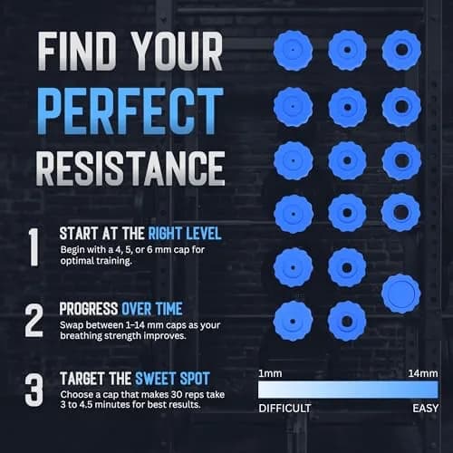 O2Trainer Breathing Muscle Trainer | Endurance & Lung Power for Athletes, Singers & High-Altitude | 16 Resistance Caps | Blue thumbnail 6